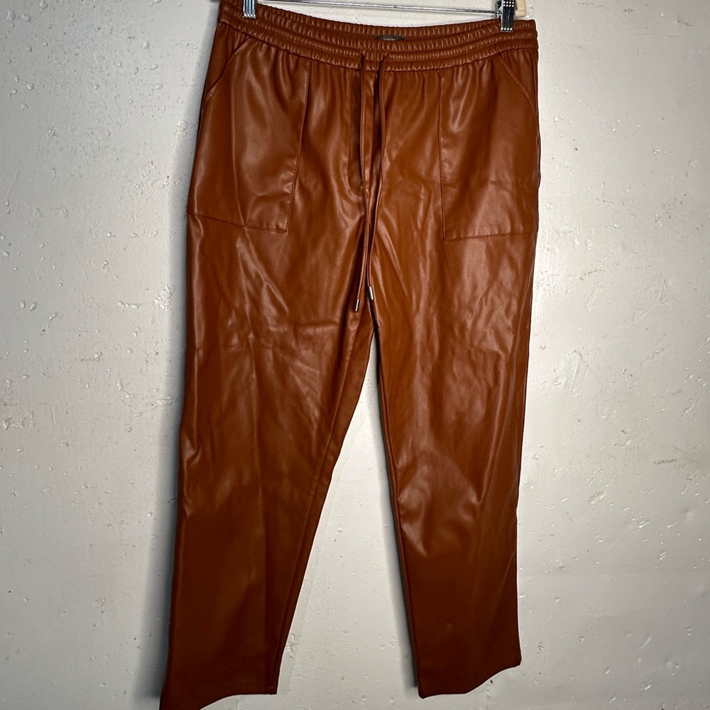Brown faux leather jogger pants